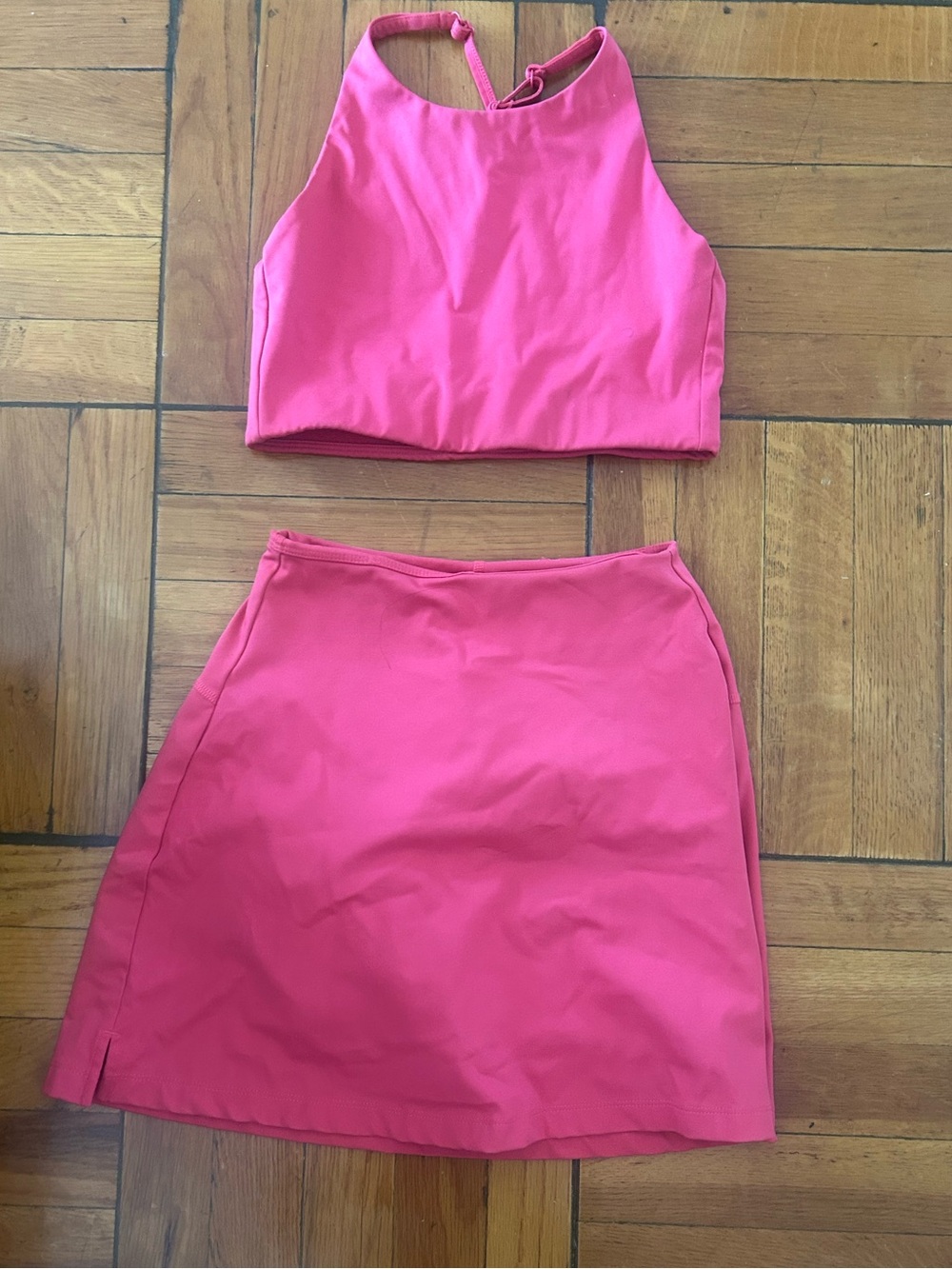girlfriend collective skort + bra set